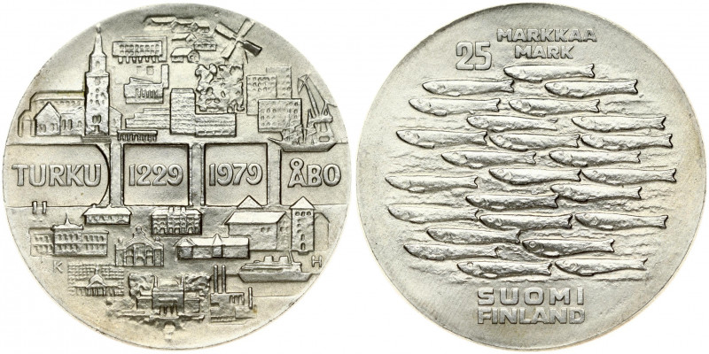 Finland 25 Markkaa 1979 K-H 750th Anniversary of Turku. Obverse: School of fish;...