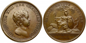France Medal 1645 Mauger. Louis XIV(1643-1715). Victorious campaigns and capture of 34 towns. D / T. from Louis XIV child to d. R / GALLIA UBIQUE VICT...