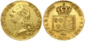 France 2 Louis D'or 1788AA Louis XVI(1774-1792). Obverse: Head left. Reverse: Crowned arms of France and Navarre in shields. Small Scratches. Gold 15....