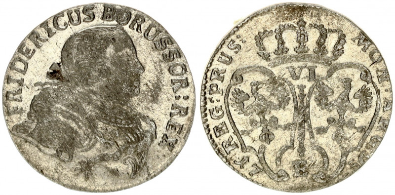 Germany PRUSSIA 6 Groscher 1756 E Friedrich II(1740-1786). Obverse: Armored bust...