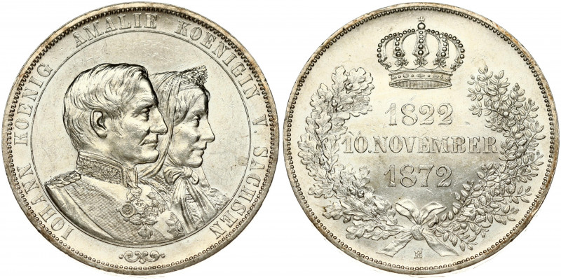 Germany SAXONY 2 Thaler 1872 B Golden Wedding Anniversary. Johann(1854-1873). Ob...