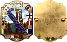 Germany ADAC Badge 1931 KIEL Shipping Exhibition. Target trip blue belt road; 1931 Shipping Exhibition Kiel City. At the bottom are two coats of arms ...
