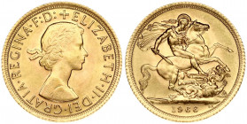 Great Britain 1 Sovereign 1966 Elizabeth II(1952-). Obverse: Laureate bust right. Reverse: St. George slaying the dragon. Gold 7.98g. KM 908