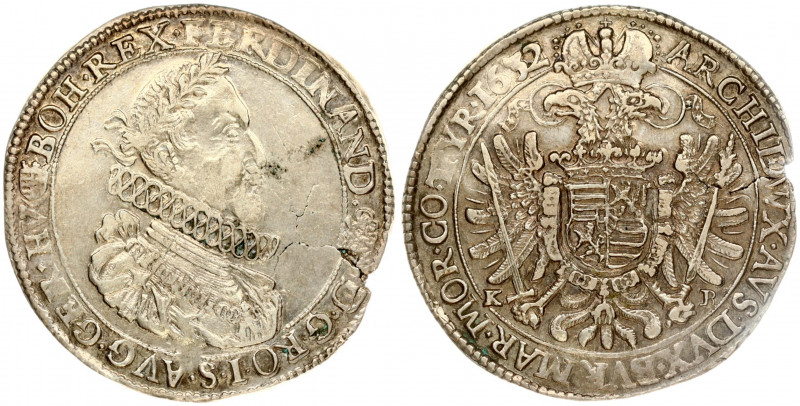 Hungary 1 Thaler 1632/1 KB. Ferdinand II (1619-1637). Obverse: Laurate bust faci...