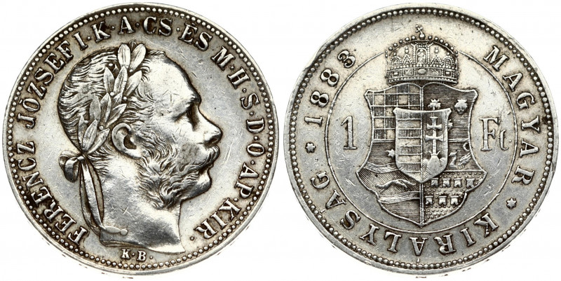 Hungary 1 Forint 1883KB. Franz Joseph I(1848-1916). Obverse: Laureate head right...