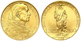 Italy Vatican City 100 Lire 1932/XI Pius XI(1922-1939). Obverse: Bust right. Reverse: Standing Jesus facing with child at feet. Gold 8.79g. KM 9