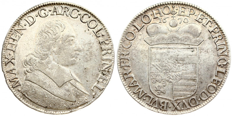 Liege 1 Patagon 1670 Maximilian Henry(1650-1688). Obverse: Bust of Maximilian He...