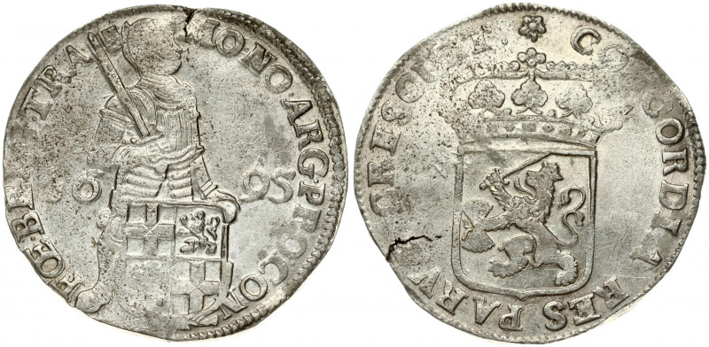 Netherlands UTRECHT 1 Silver Ducat 1695 Obverse: Standing armored Knight with cr...