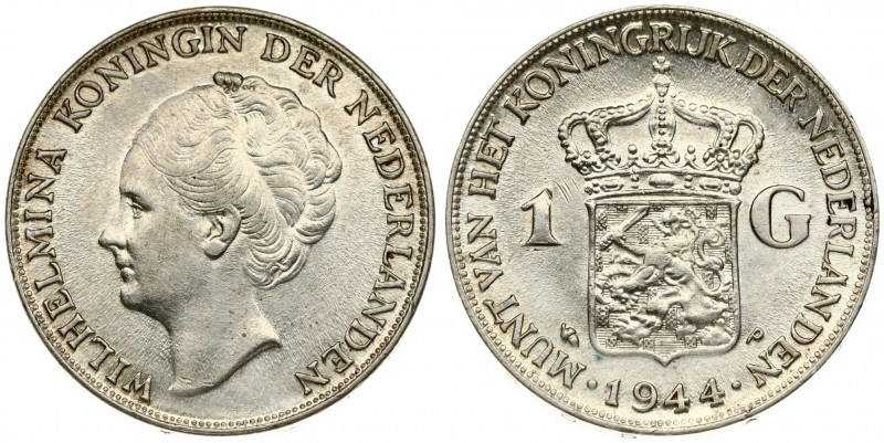 Netherlands 1 Gulden 1944. Wilhelmina I(1890–1948). Obverse: Head left. Obverse ...