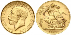 South Africa 1 Sovereign 1926 SA George V(1910-1936). Obverse: Head left. Reverse: St. George slaying dragon. Gold 7.97g. KM 21