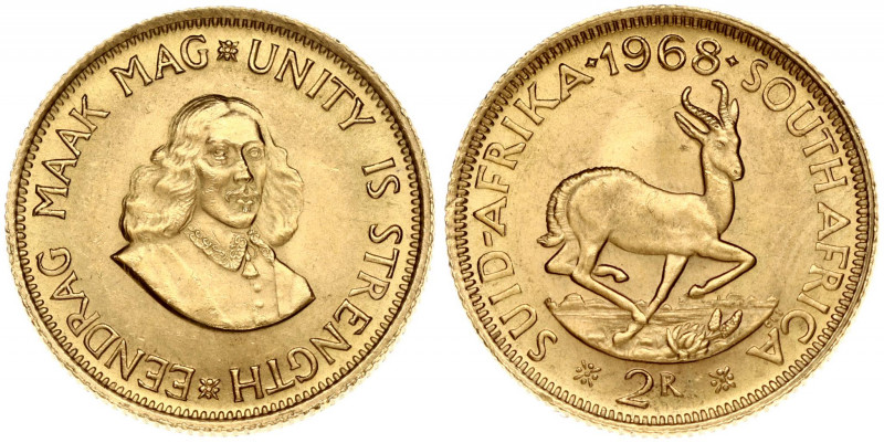 South Africa 2 Rand 1968 Obverse: Springbok. Reverse: Bust of Jan van Riebeeck 1...