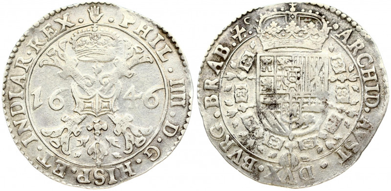 Spanish Netherlands BRABANT 1 Patagon 1646 Antwerp. Philip IV(1621-1665). Obvers...