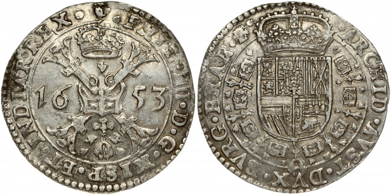 Spanish Netherlands BRABANT 1 Patagon 1653 Antwerp. Philip IV(1621-1665). Obvers...