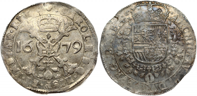 Spanish Netherlands BRABANT 1 Patagon 1679 Brussels. Charles II(1665-1700). Obve...