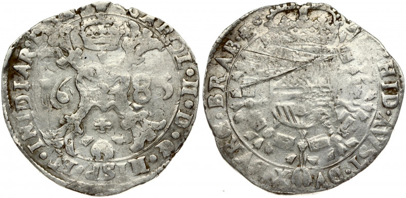 Spanish Netherlands BRABANT 1/2 Patagon 1685 Brussels. Charles II(1665-1700). Ob...