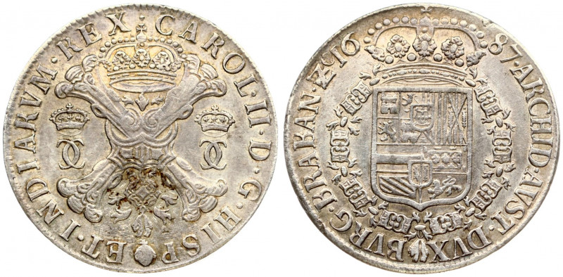 Spanish Netherlands BRABANT 1 Patagon 1687 Brussels. Charles II(1665-1700). Obve...