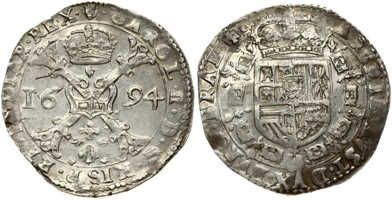 Spanish Netherlands BRABANT 1 Patagon 1694 Antwerp. Charles II (1665-1700). Obve...