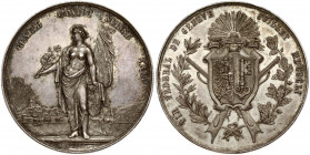 Switzerland Geneve Shooting Medal 1851. Shooting medal for the Federal Shooting Festival in Geneva by Dorgiere; Cantonal arms with crossed rifles behi...