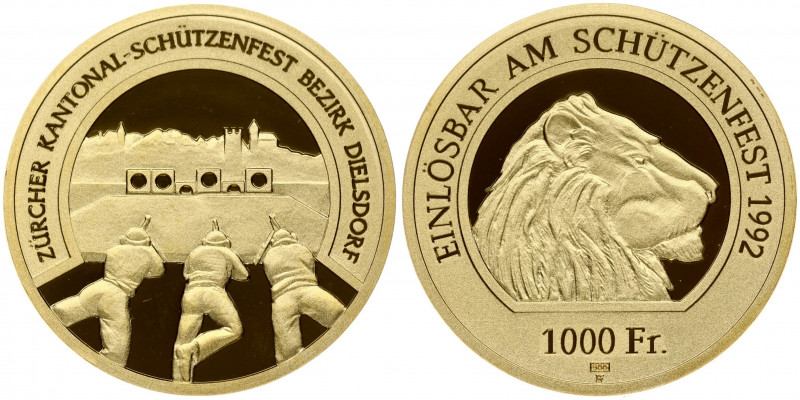 Switzerland 1000 Francs 1992 Dielsdorf Shooting Festival. Obverse Lettering: EIN...