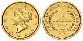USA 1 Dollar 1853 'Liberty Head' Obverse: Liberty Head and stars of the Union. Lettering: LIBERTY L. Reverse: Face value in a wreath. This type of a v...