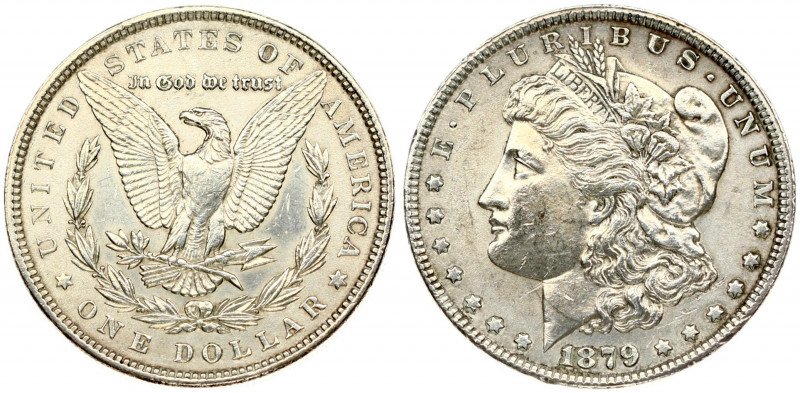 USA 1 Dollar 1879 'Morgan Dollar' Philadelphia. Obverse: Liberty head; facing le...