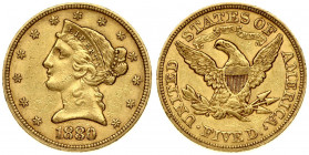 USA 5 Dollars 1880 Philadelphia. Liberty / Coronet Head - Half Eagle With motto. Obverse: The bust of Liberty with the date below. Lettering:* * * * *...
