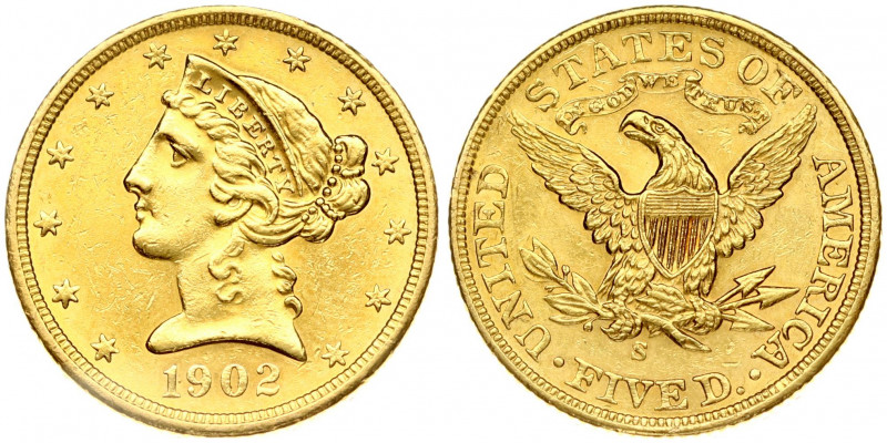 USA 5 Dollars 1902 S 'Liberty / Coronet Head - Half Eagle' With motto. San Franc...