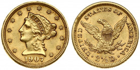 USA 2½ Dollars 1907 Coronet Head - Quarter Eagle' Philadelphia. Obverse: A coronet head with the date below and 13 stars around the rim representing t...