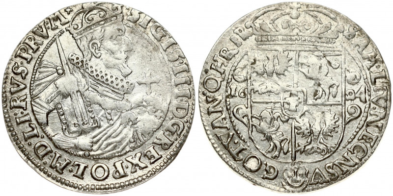 Poland 1 Ort 1624 Bydgoszcz. Sigismund III Vasa (1587-1632). Obverse: Crowned ha...