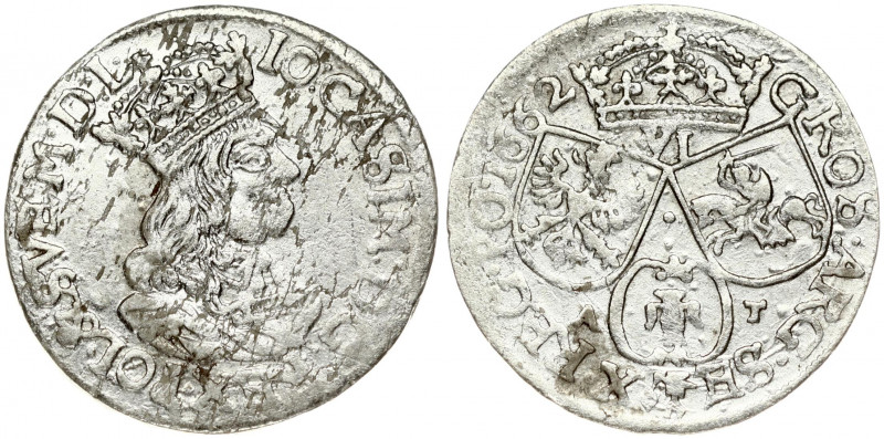 Poland 6 Groszy 1662 AT John II Casimir Vasa (1649–1668). Obverse: Large crowned...