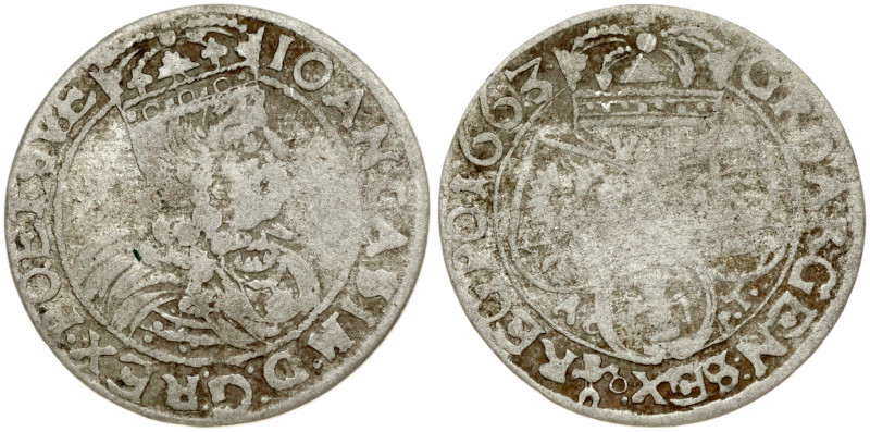 Poland 6 Groszy 1663 ACPT. John II Casimir Vasa (1649–1668). Obverse: Large crow...