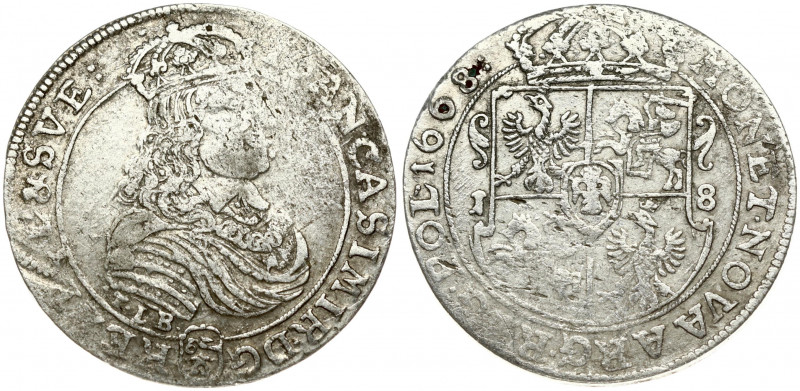 Poland 18 Groszy 1668 TLB John II Casimir Vasa (1649–1668). Obverse: Crowned por...