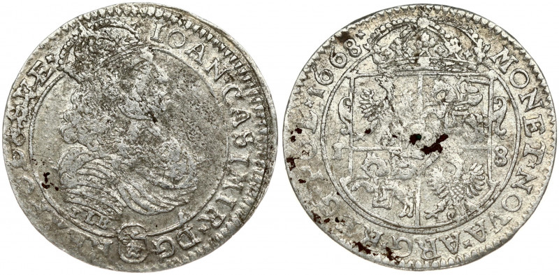 Poland 18 Groszy 1668 TLB John II Casimir Vasa (1649–1668). Obverse: Crowned por...