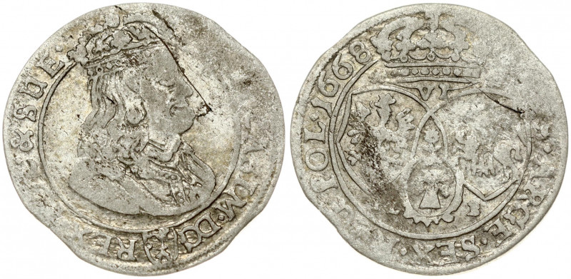 Poland 6 Groszy 1668 TLB John II Casimir Vasa (1649–1668). Obverse: Large crowne...