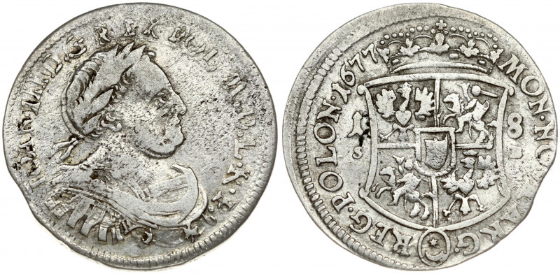 Poland 18 Groszy 1677 SB John III Sobieski(1674-1696). Obverse: Laureate armored...