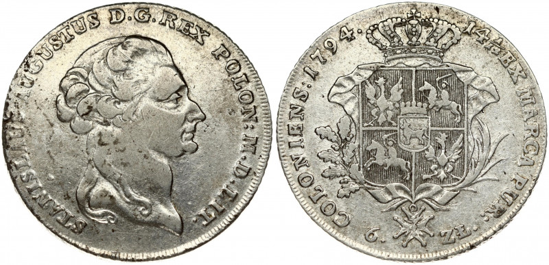 Poland 1 Thaler 1794 Warsaw. Stanislaus Augustus(1764–1795). Obverse: Head right...