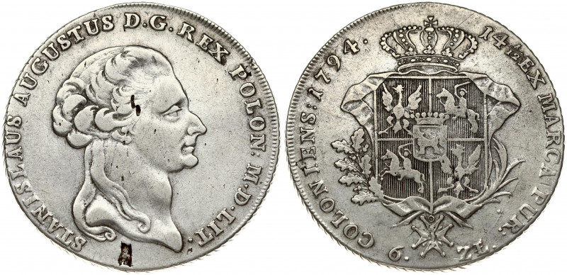 Poland 1 Thaler 1794 Warsaw. Stanislaus Augustus(1764–1795). Obverse: Head right...