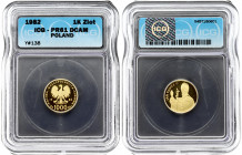 Poland 1000 Zlotych 1982CHI Visit of Pope John Paul II. Obverse: Eagle with wings open divides date. Reverse: 1/2 Figure of Pope 1/4 left. Gold 3.40g....