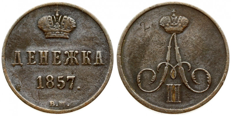 Russia 1 Denezhka 1857 BM Warsaw. Alexander II (1854-1881). Obverse: Crowned mon...