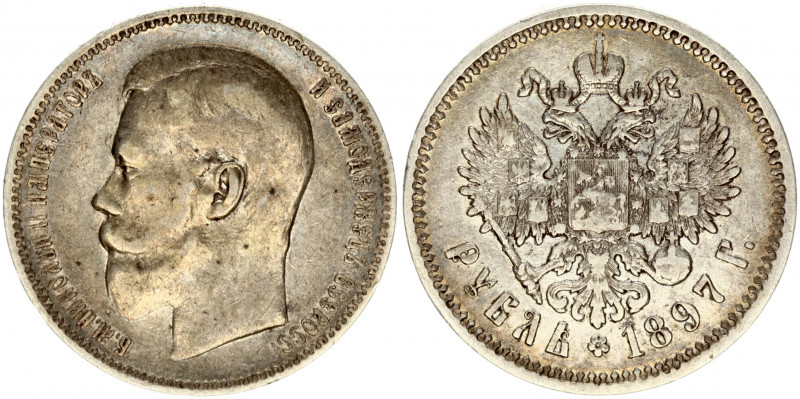 Russia 1 Rouble 1897 (АГ) St. Petersburg. Nicholas II (1894-1917). Obverse: Head...