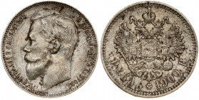Russia 1 Rouble 1900 (ФЗ) St. Petersburg. Nicholas II (1894-1917). Obverse: Head left. Reverse: Crowned double imperial eagle ribbons on crown. Silver...