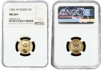 Russia 5 Roubles 1902 (AP) St. Petersburg. Nicholas II (1894-1917). Obverse: Head right. Reverse: Crowned double imperial eagle ribbons on crown. Gold...