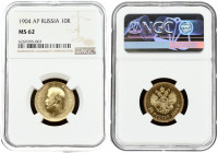 Russia 10 Roubles 1904 (AP) St. Petersburg. Nicholas II (1894-1917). Obverse: Head left. Reverse: Crowned double imperial eagle ribbons on crown. Gold...