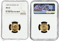 Russia 5 Roubles 1909 (ЭБ) St. Petersburg. Nicholas II (1894-1917). Obverse: Head right. Reverse: Crowned double imperial eagle ribbons on crown. Gold...