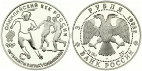 Russia 3 Roubles 1993 Soccer. Obverse: Double-headed eagle. Reverse: Soccer. Silver. Y 351