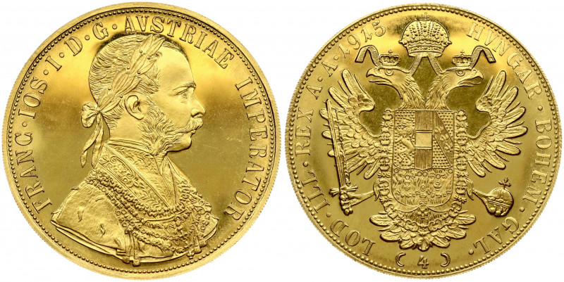 Austria 4 Ducat 1915 Restrike. Franz Joseph I(1848-1916). Obverse: Laureate; arm...