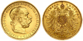 Austria 10 Corona 1905 - MDCCCCV Franz Joseph I(1848-1916). Obverse: Laureate; bearded head right. Reverse: Crowned imperial double eagle. Gold 3.37g....
