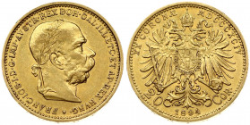 Austria 20 Corona 1894 - MDCCCXCIV Franz Joseph I(1848-1916). Obverse: Laureate; bearded head right. Reverse: Crowned imperial double eagle. Gold 6.76...