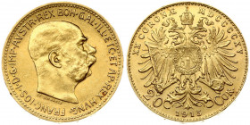 Austria 20 Corona MDCCCCXV 1915 Restrike. Franz Joseph I(1848-1916). Obverse: Head of Franz Joseph I; right. Reverse: Crowned double eagle; date and v...