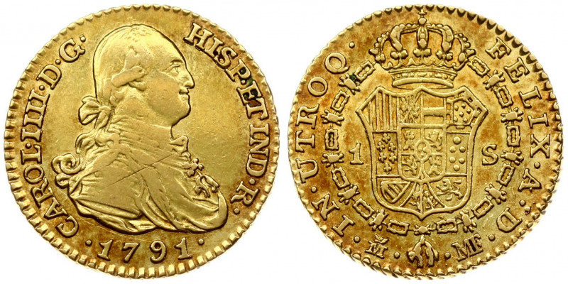 Spain 1 Escudo 1791 MF Charles IV(1788-1808). Obverse: Bust right. Obverse Legen...